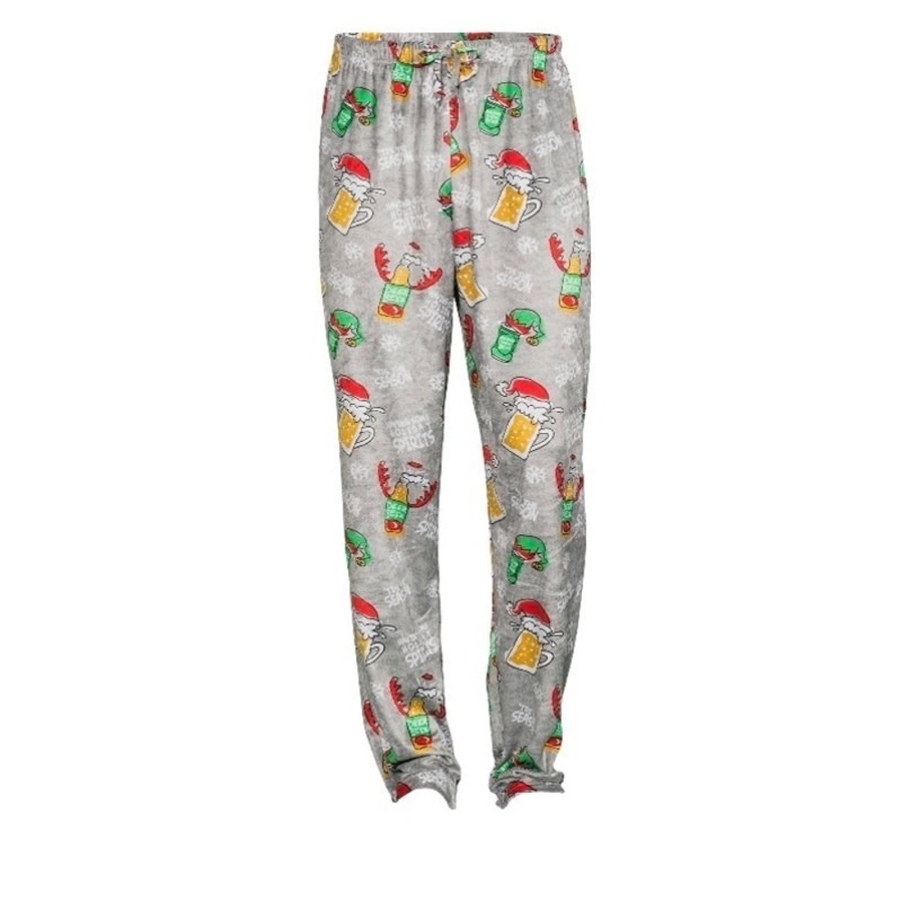 Mens Pajama Sleep Pants M Holiday Spirits Happy‎ New Beer Christmas Gift NWT